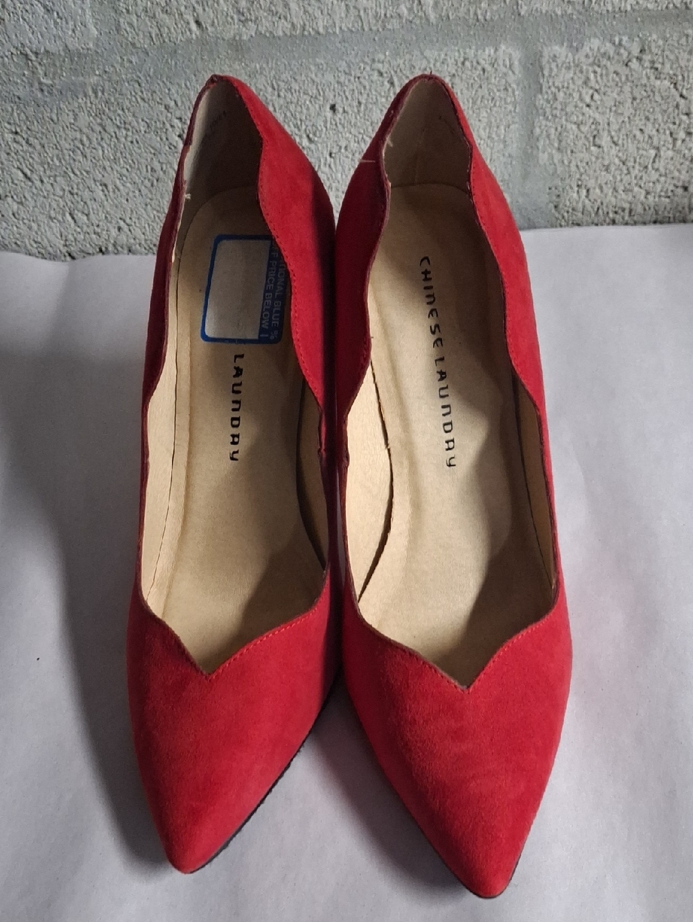 Chinese Laundry Red Suede Pointed Pumps with V-Cut